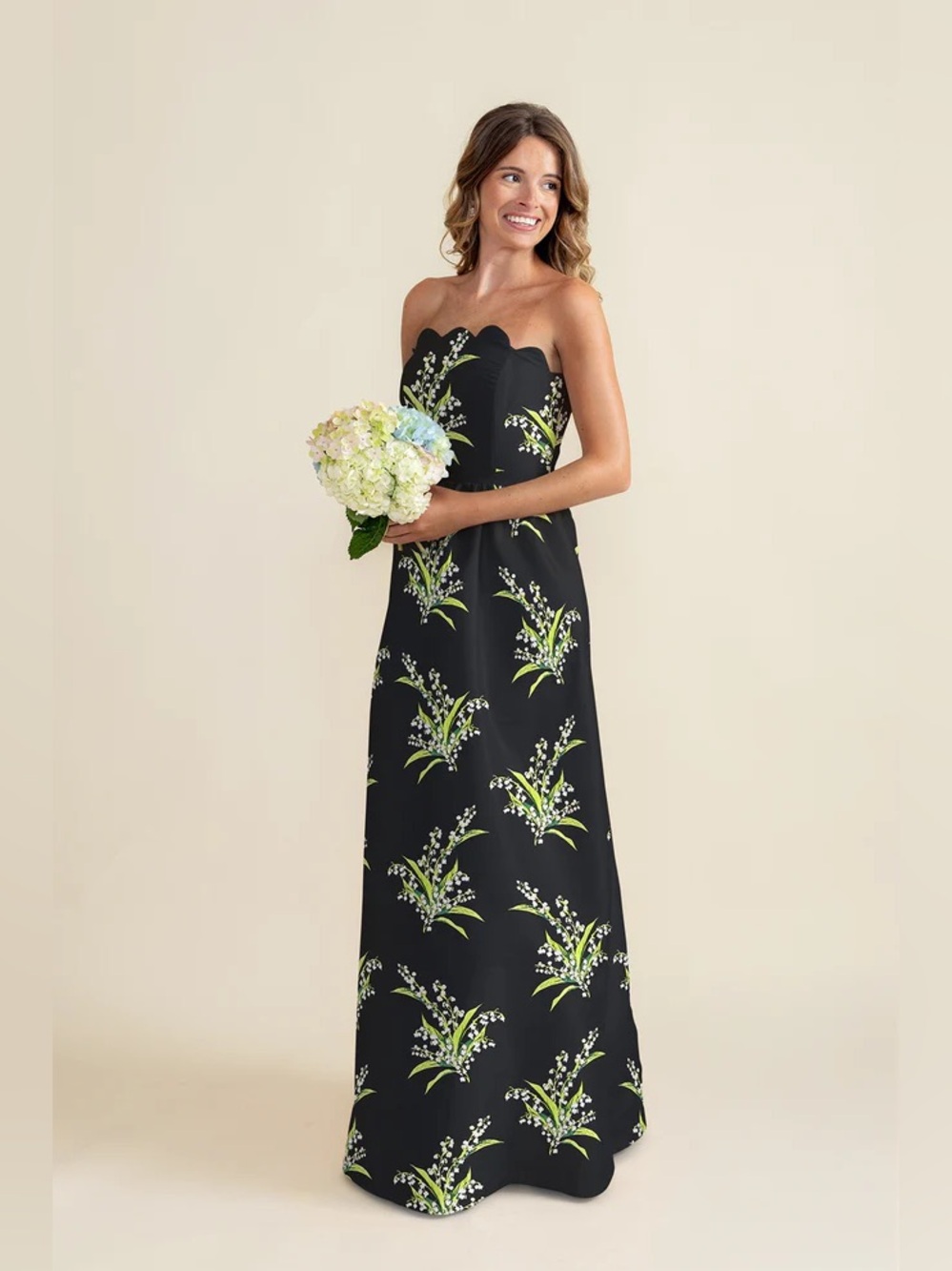 LulaKate Hayes Dress Size 4 Black Lily of the Valley Jacquard Strapless Gown